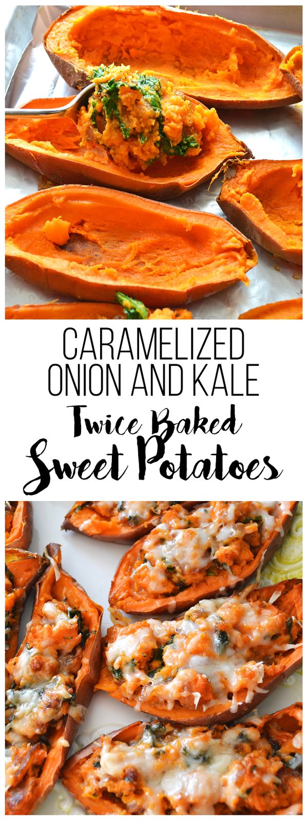 Caramelized Onion & Kale Twice Baked Sweet Potatoes