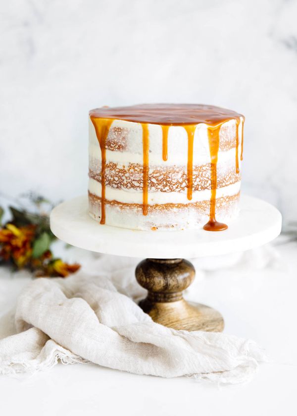 Cardamom Spiced Carrot Cake with Ginger Frosting & Caramel Drizzle