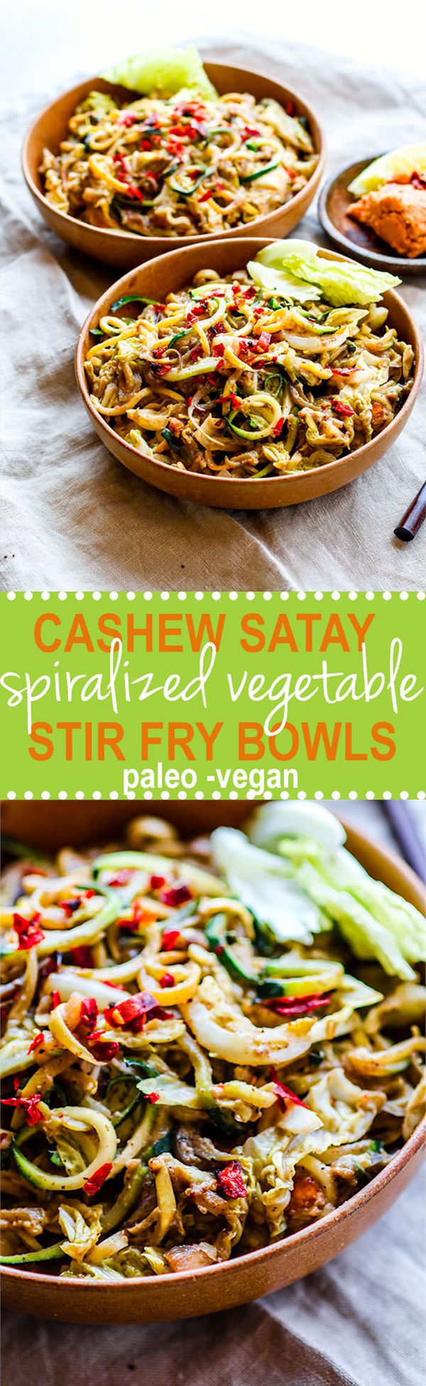 Cashew Satay Spiralized Vegetable Stir Fry (Paleo, Vegan