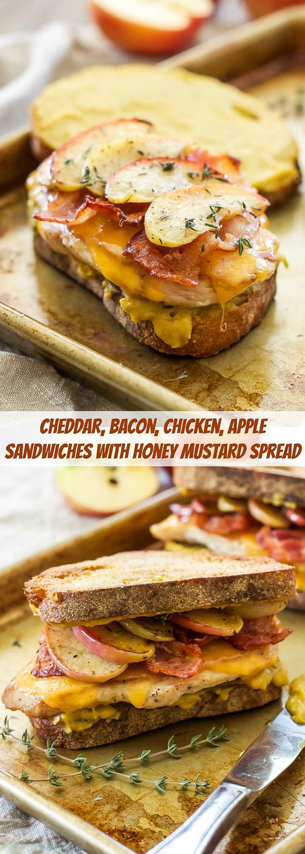 Cheddar, Bacon, Chicken, Apple Sandwiches with Honey Mustard Spread