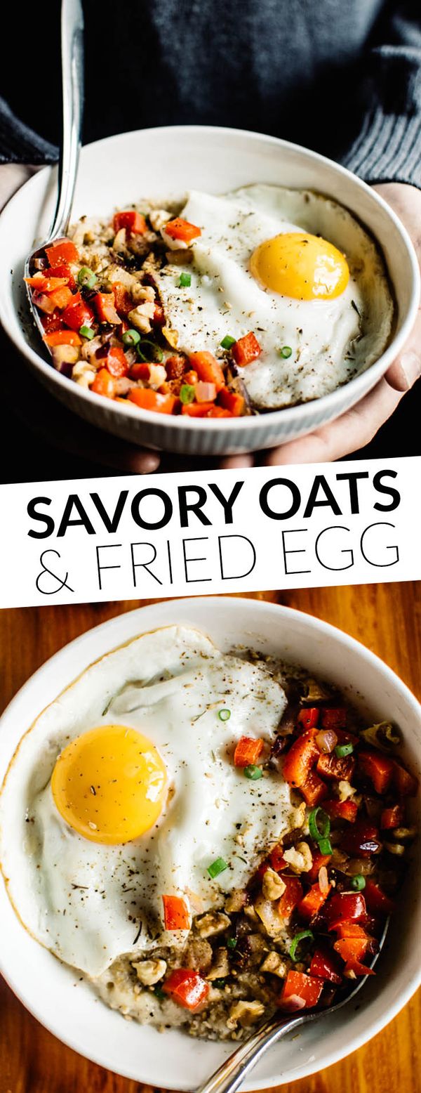 Cheesy Oatmeal Bowl with Fried Egg