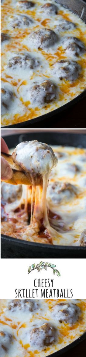 Cheesy Skillet Meatballs with Garlic Toast