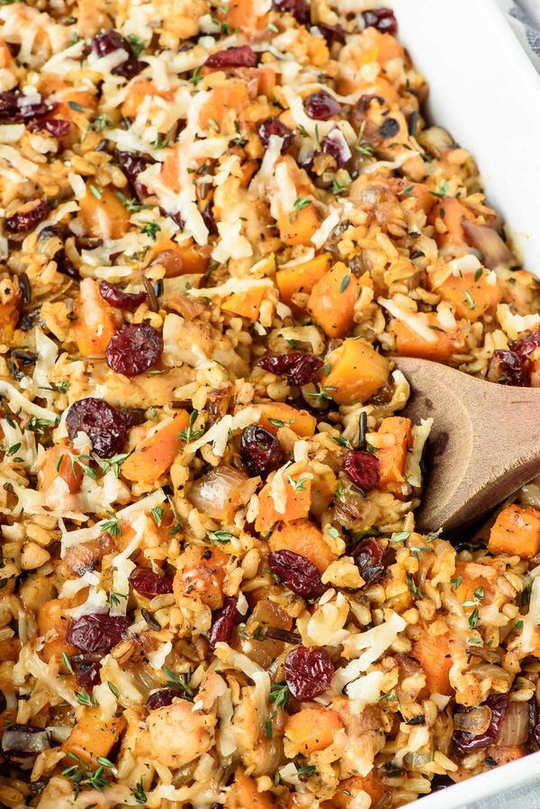 Chicken and Wild Rice Casserole with Butternut Squash and Cranberries