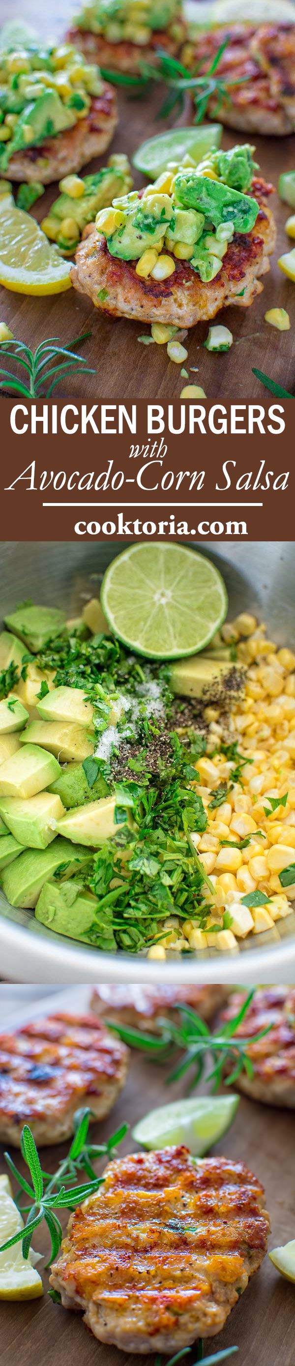 Chicken Burgers with Avocado Corn Salsa