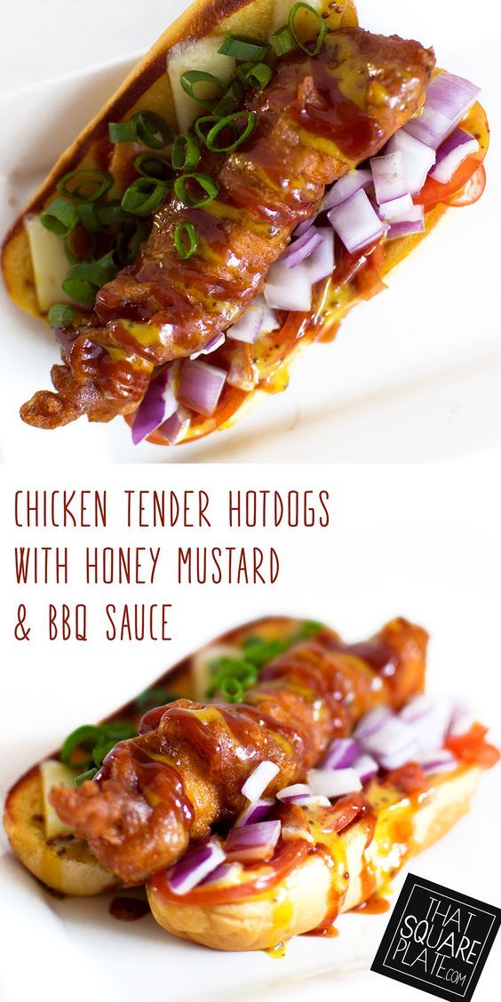 Chicken Tender Hotdogs with Honey Mustard & BBQ Sauce