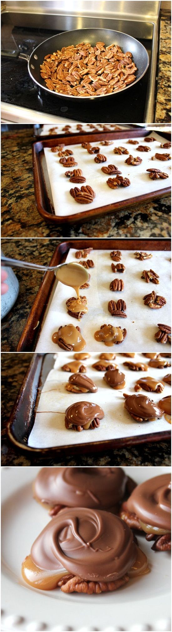 Chocolate Caramel and Pecan Turtle Clusters