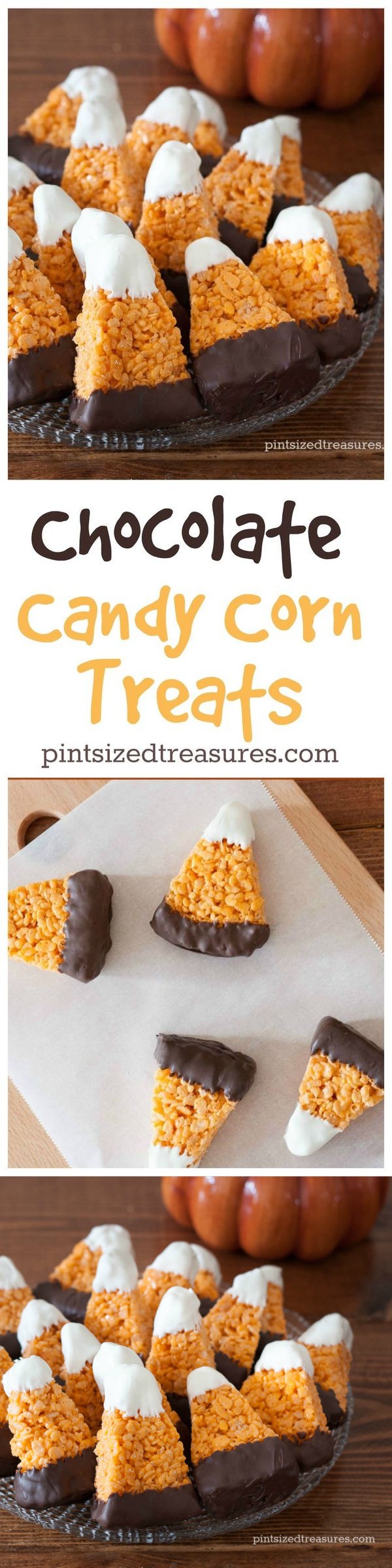 Chocolate Dipped Candy Corn Rice Crispy Treats