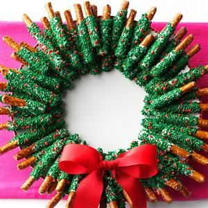 Chocolate-Dipped Pretzel Wreath