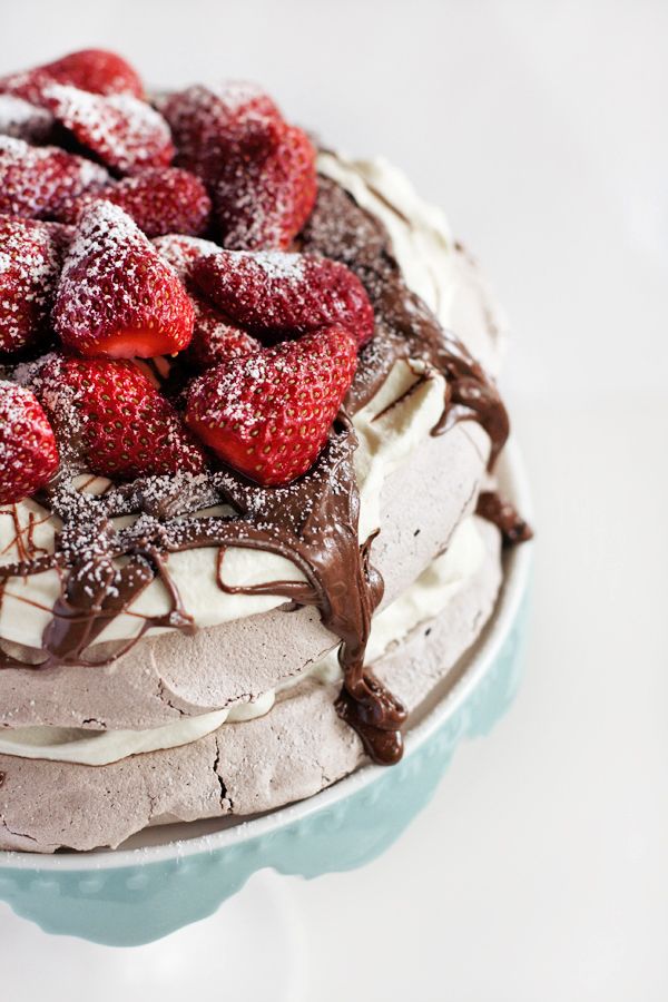 Chocolate Pavlova with Nutella and Strawberries