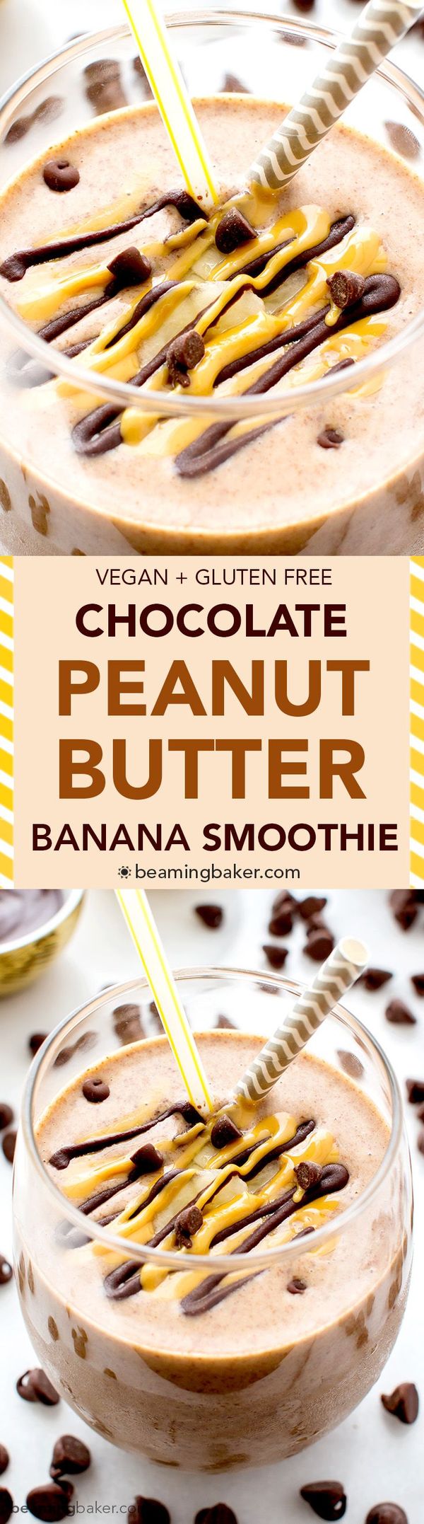 Chocolate Peanut Butter Banana Smoothie (Vegan, Gluten Free