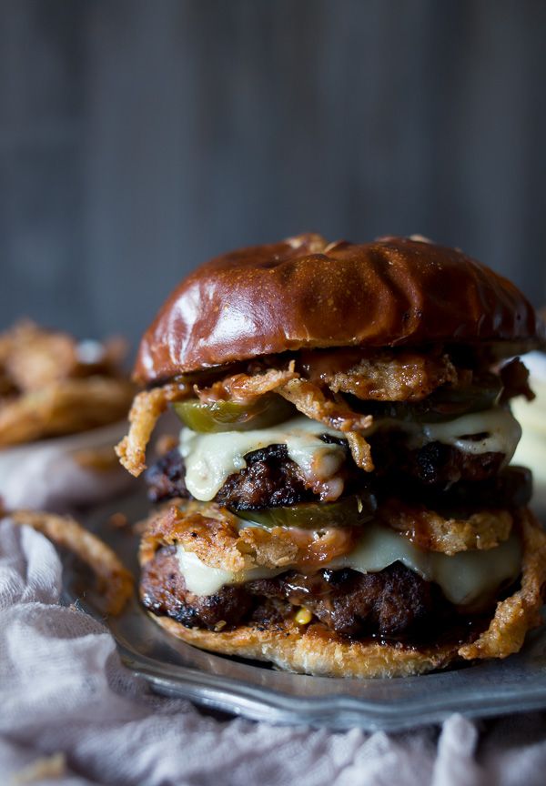 Chorizo Beef Burger with Crispy Onion Straws