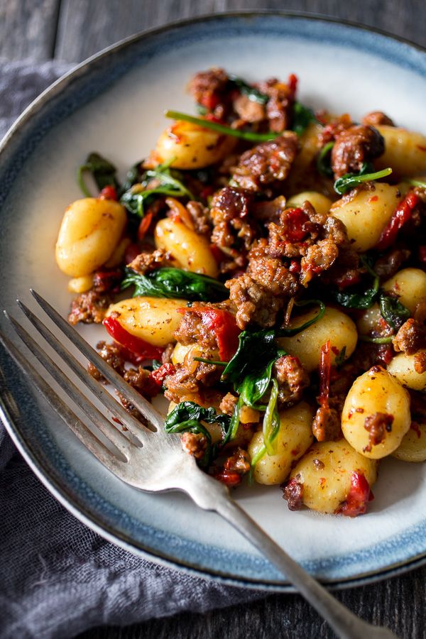 Chorizo Roasted Red Pepper Spinach Gnocchi