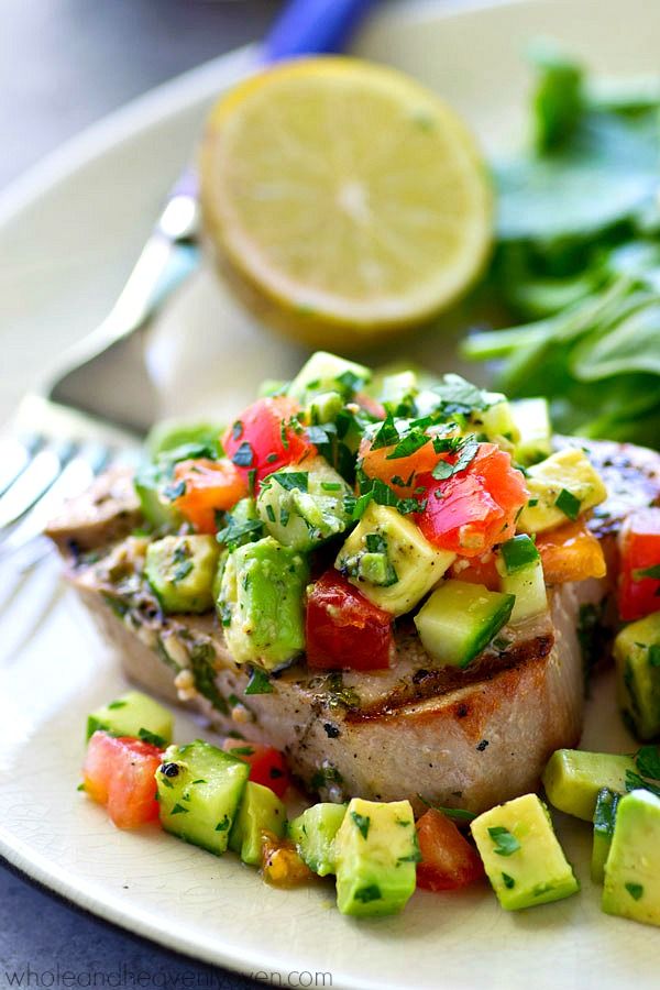 Cilantro-Lime Grilled Tuna with Avocado Cucumber Salsa