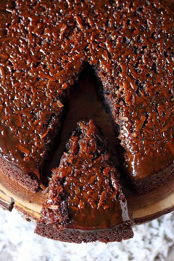 Coconut Caramel Chocolate Upside Down Cake