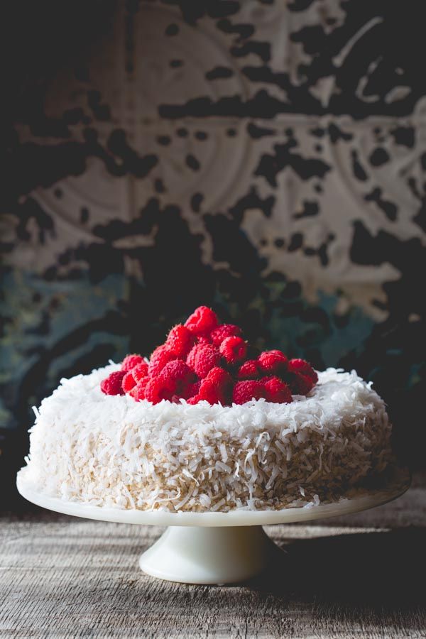 Coconut raspberry greek yogurt layer cake