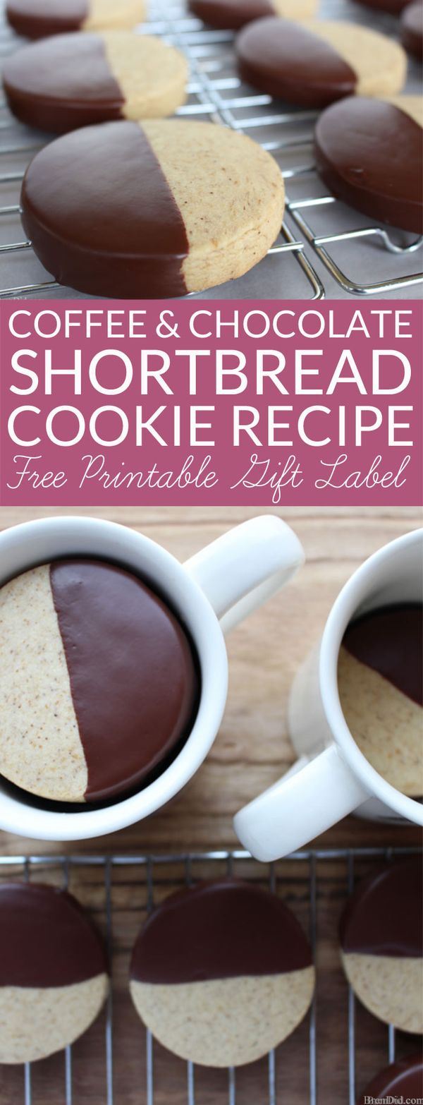 Coffee and Chocolate Shortbread Cookie Recipe (Free Printable Gift Tag