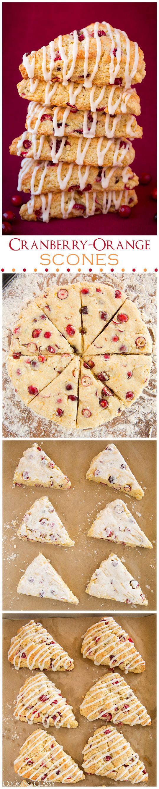 Cranberry Orange Scones with Vanilla Cream Glaze