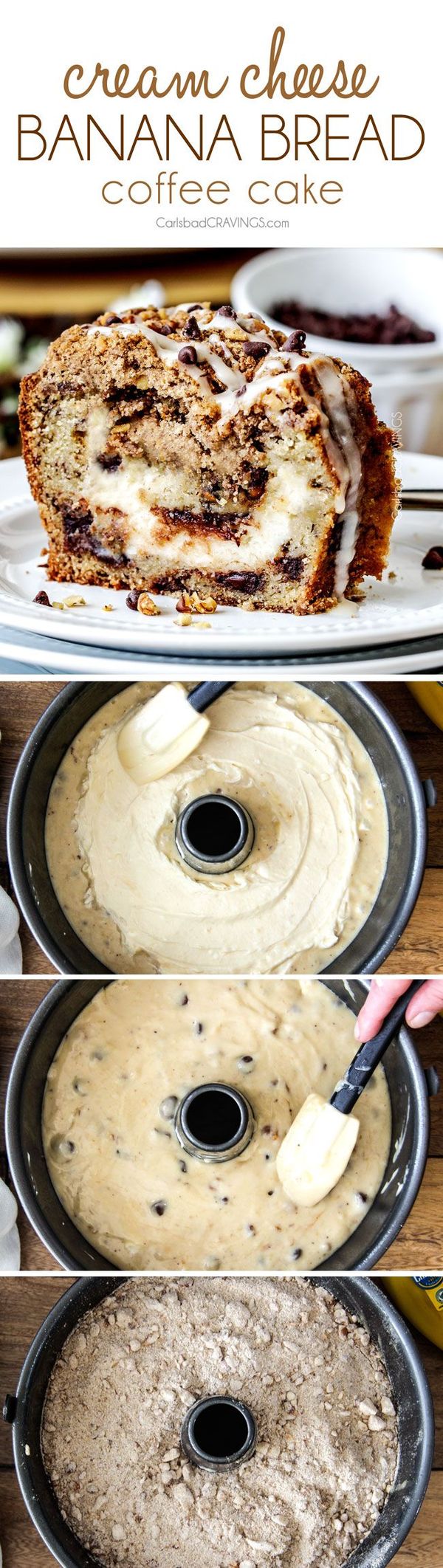 Cream Cheese Stuffed Chocolate Chip Banana Bread Coffee Cake