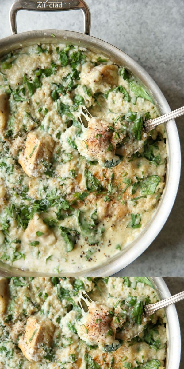 Creamy Cheddar Quinoa with Chicken and Spinach