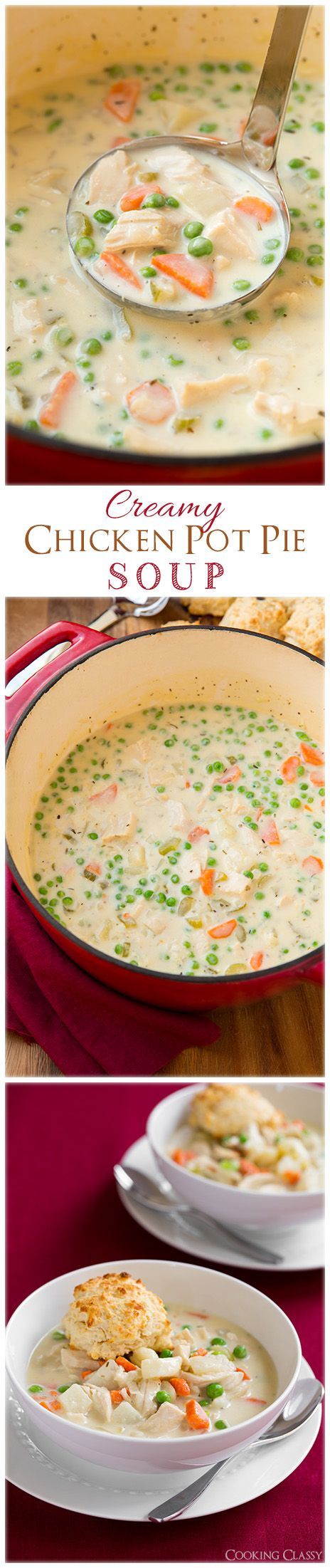 Creamy Chicken Pot Pie Soup with Parmesan Drop Biscuits