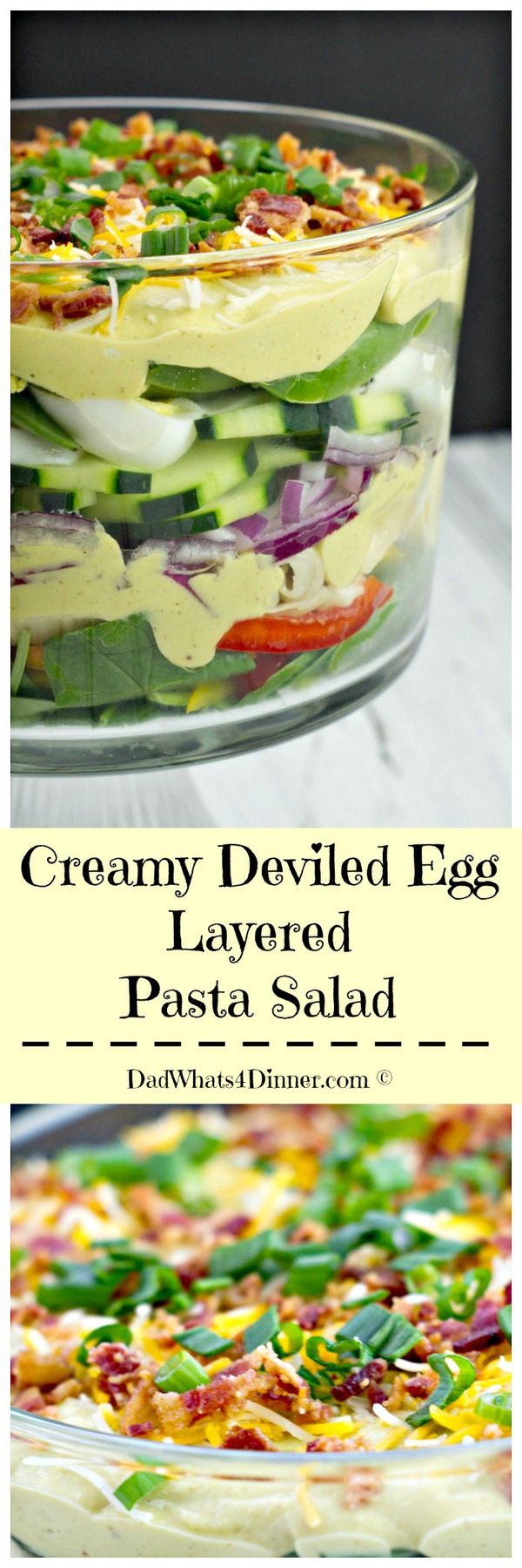 Creamy Deviled Egg Layered Pasta Salad