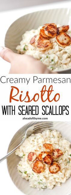 Creamy Parmesan (No Wine Risotto with Seared Scallops