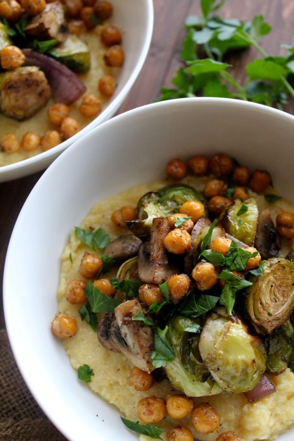 Creamy Polenta with Balsamic Roasted Vegetables & Garlic Chickpeas