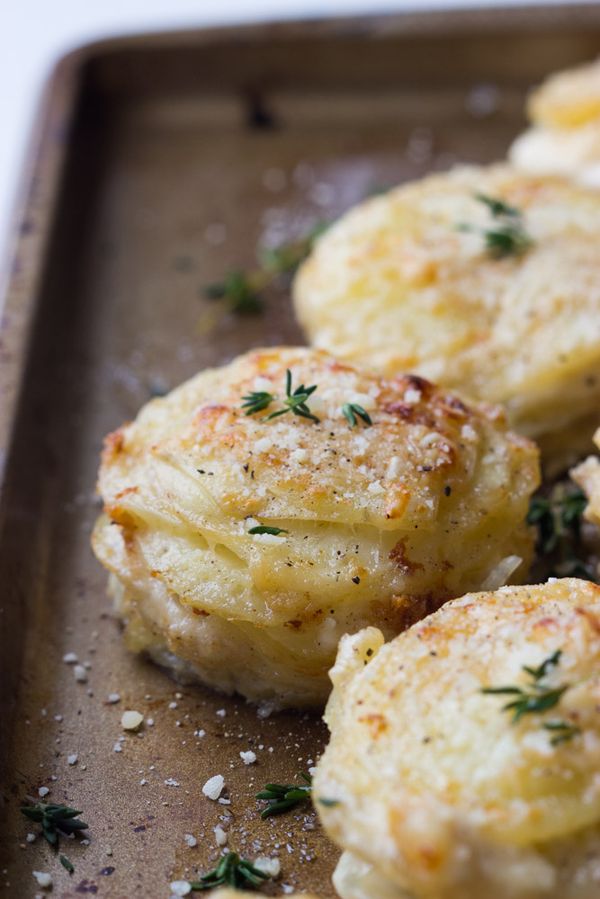 Creamy Potato Stacks with Garlic, Thyme, and Parmesan