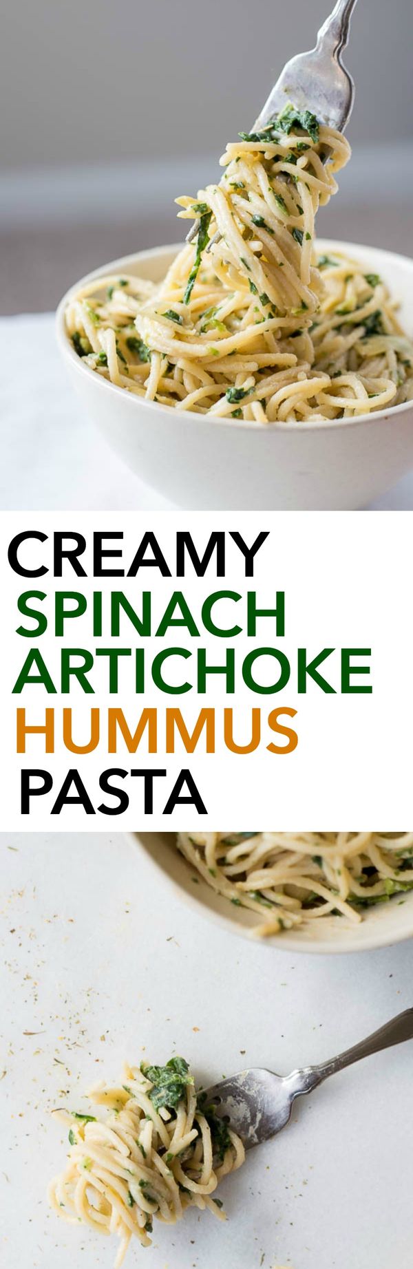 Creamy Spinach Artichoke Hummus Pasta