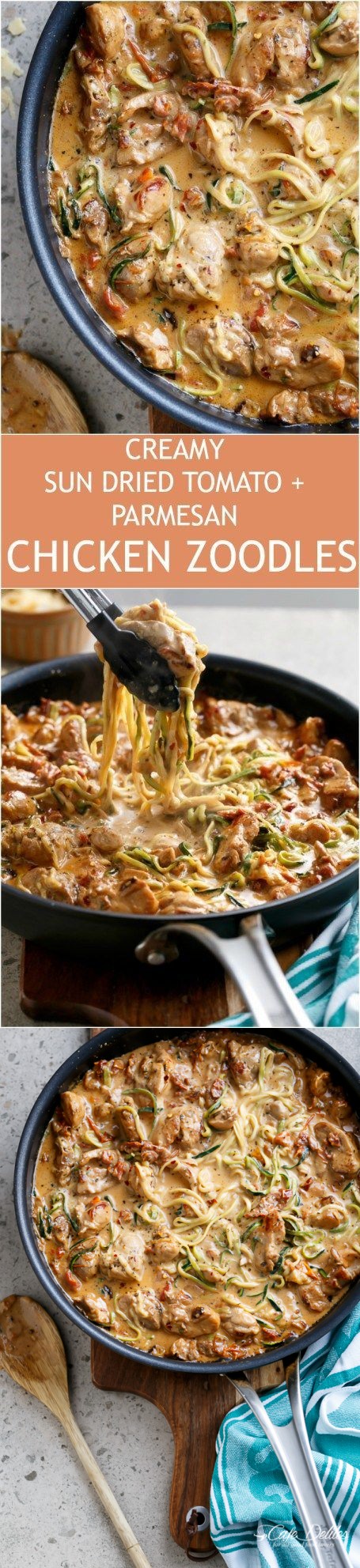 Creamy Sundried Tomato + Parmesan Chicken Zoodles