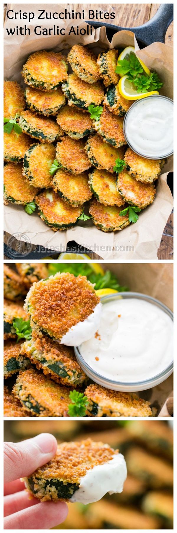 Crisp Zucchini Bites with Garlic Aioli Dip