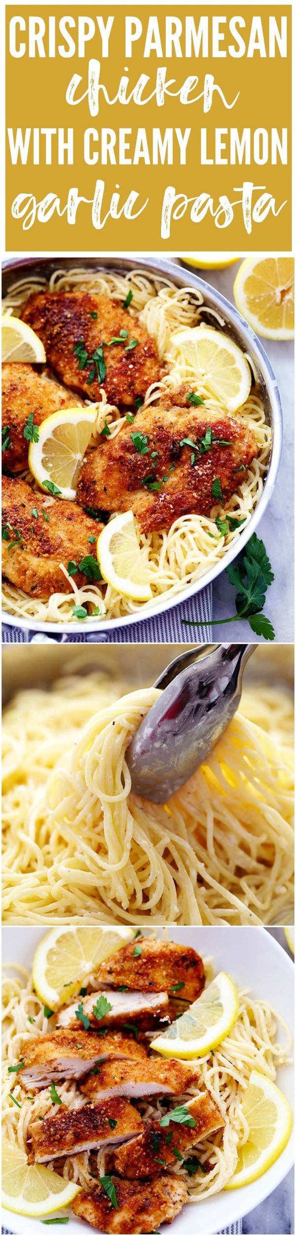 Crispy Parmesan Chicken with Creamy Lemon Garlic Pasta