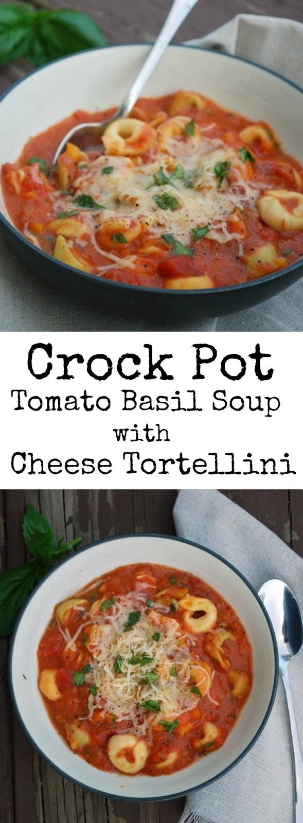 Crock Pot Tomato Basil Soup with Cheese Tortellini