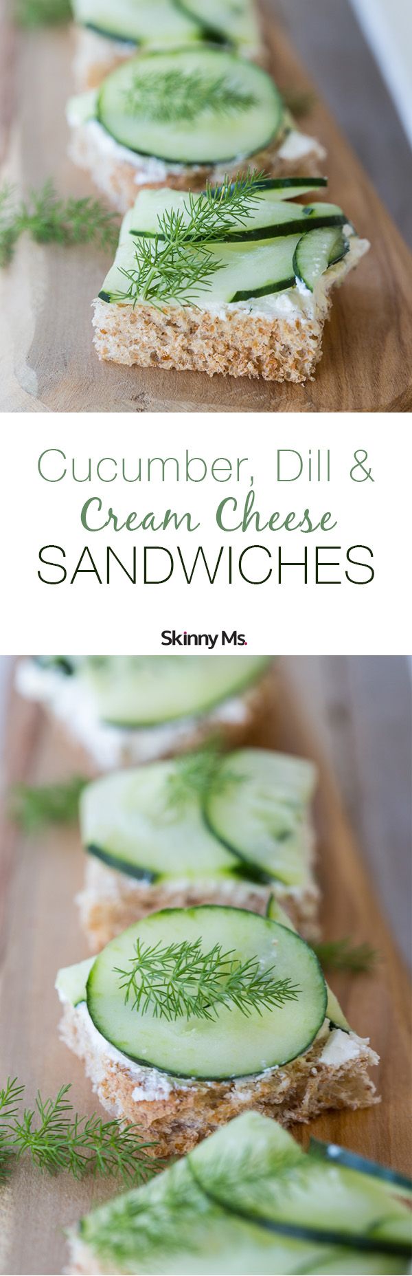 Cucumber, Dill, and Cream Cheese Sandwiches on Wheat Toast