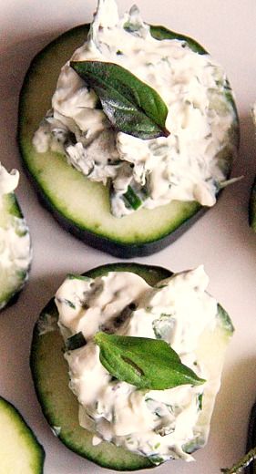 Cucumber Slices Topped With Herbed Cream Cheese