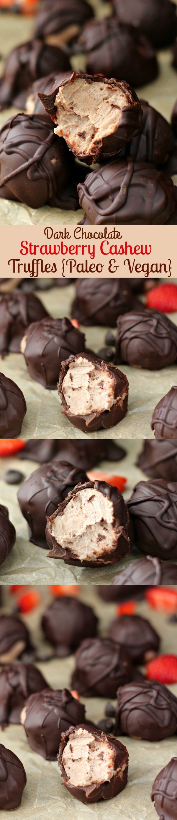 Dark Chocolate Strawberry Cashew Truffles (Paleo & Vegan