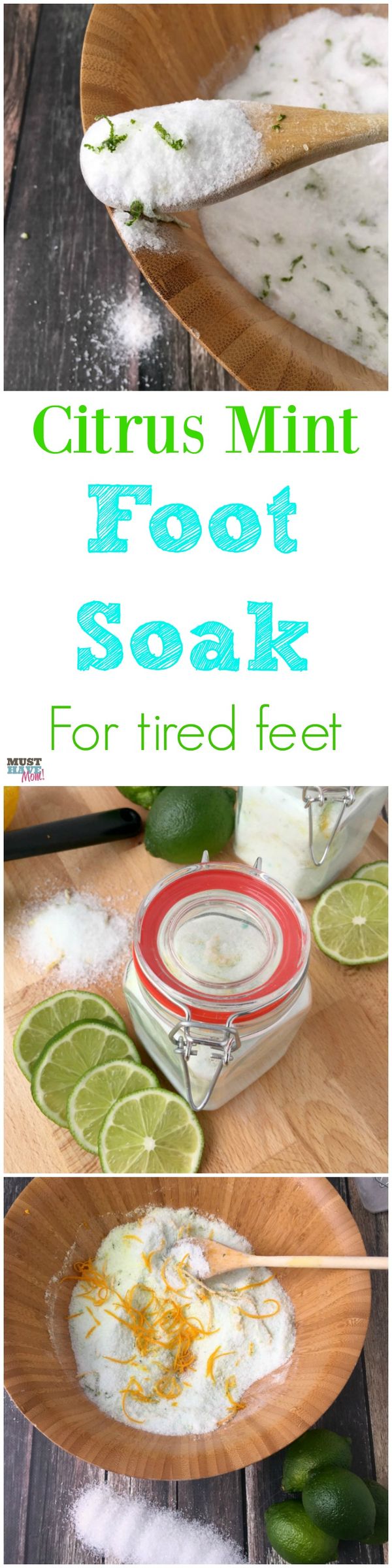 DIY Citrus Mint Epsom Salt Foot Soak For Tired Feet + Pedicure Basket Gift Idea