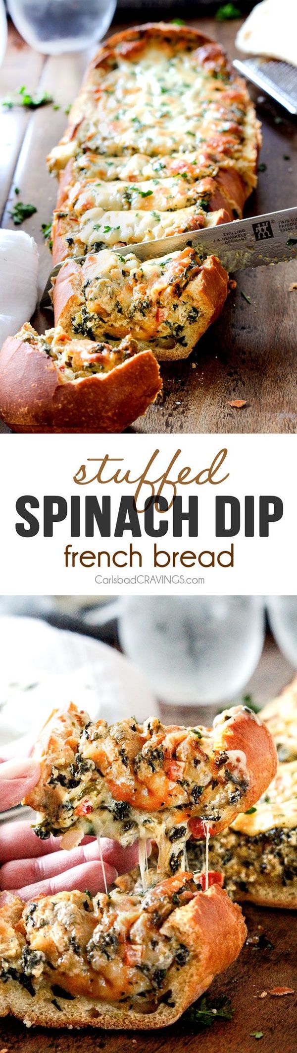 Easy Spinach Dip Stuffed French Bread