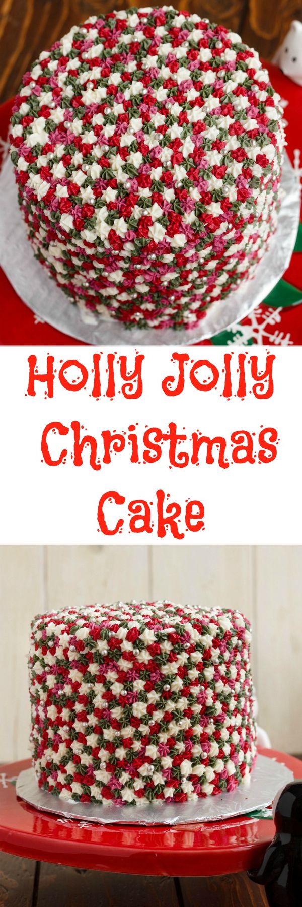 Easy Star Tip Christmas Cake Decorating Idea - Holly Jolly Christmas