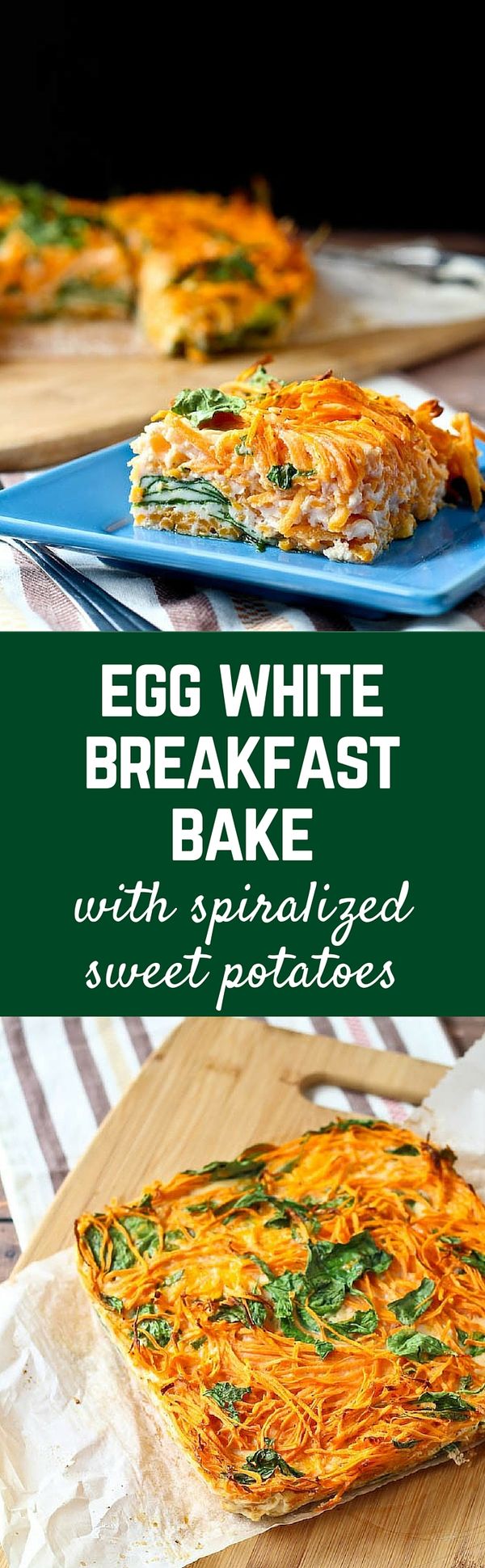 Egg White Breakfast Bake with Spiralized Sweet Potato and Spinach