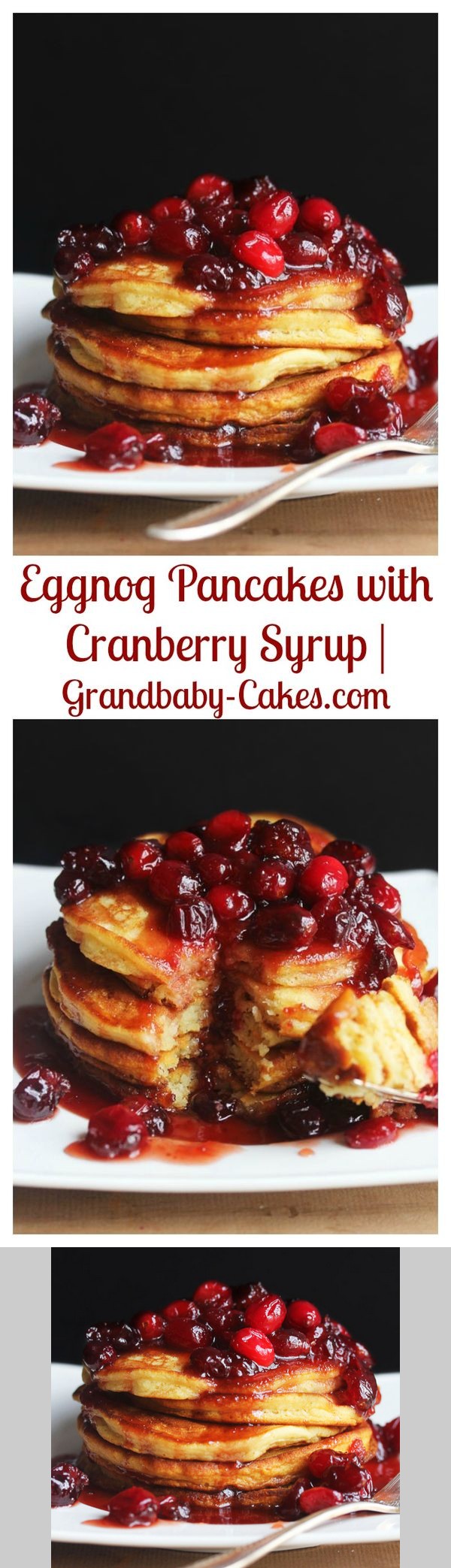 Eggnog Pancakes with Maple Cranberry Syrup