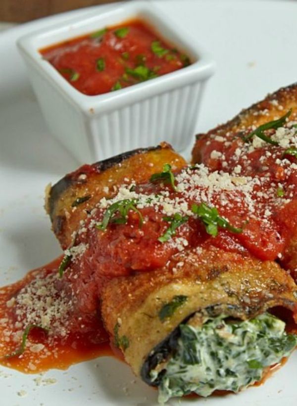 Eggplant Roll Ups With Cream Cheese and Spinach