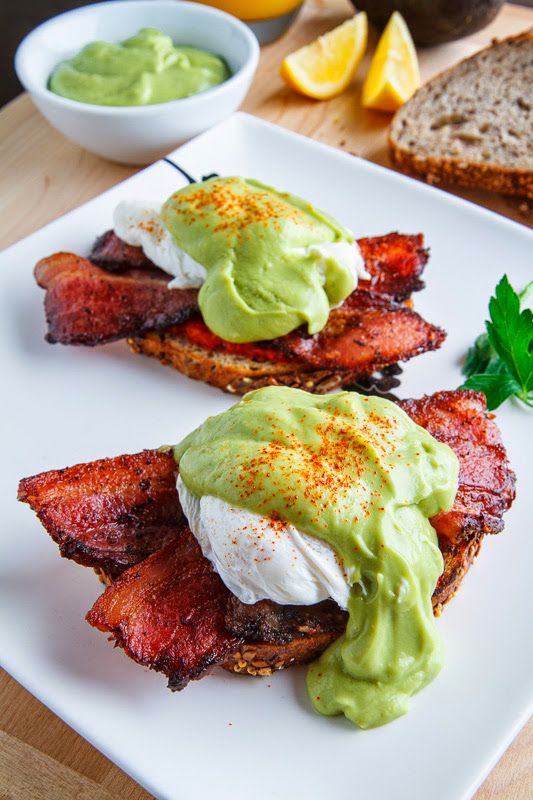 Eggs Benedict with Bacon, Avodaise (Avocado Hollandaise and Harissa