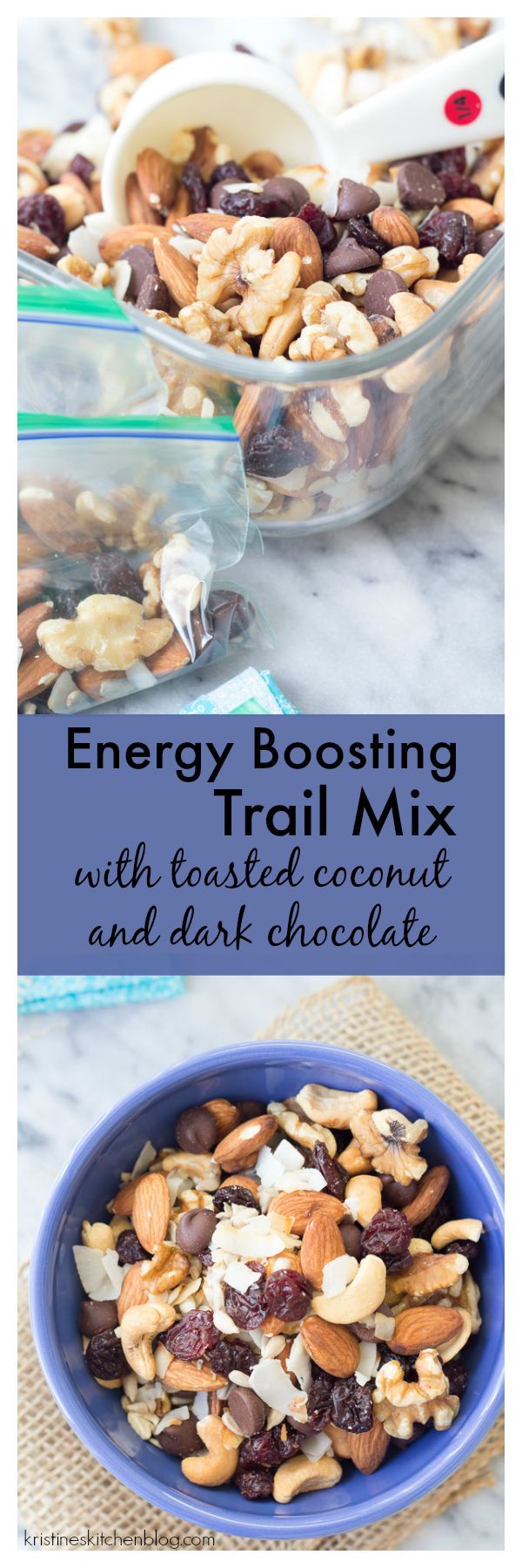 Energy Boosting Trail Mix with Toasted Coconut and Dark Chocolate