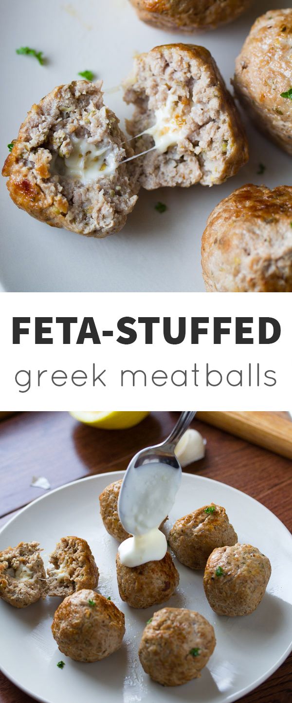 Feta-Stuffed Greek Turkey Meatballs