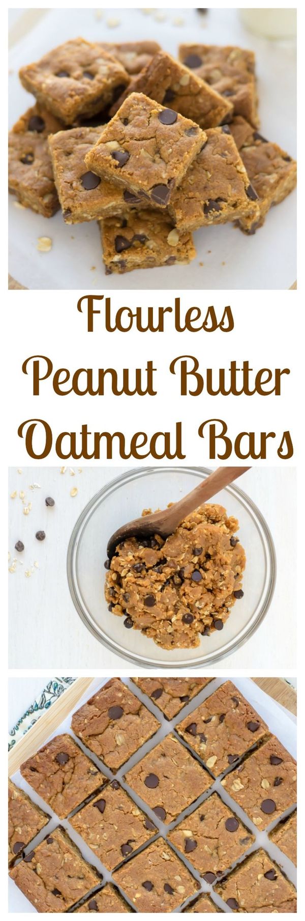 Flourless Peanut Butter Oatmeal Bars with Chocolate Chips