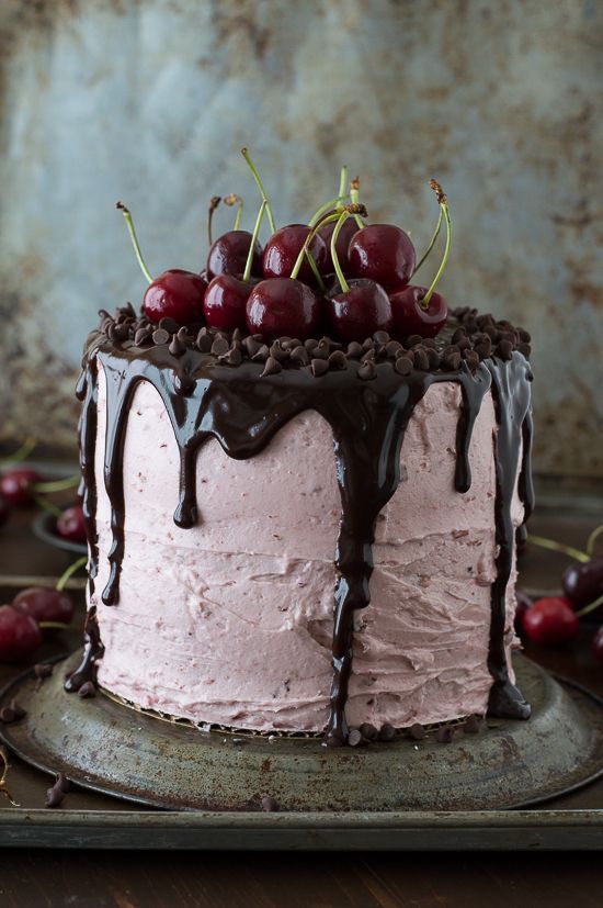 Fresh Cherry Cake with Chocolate Ganache