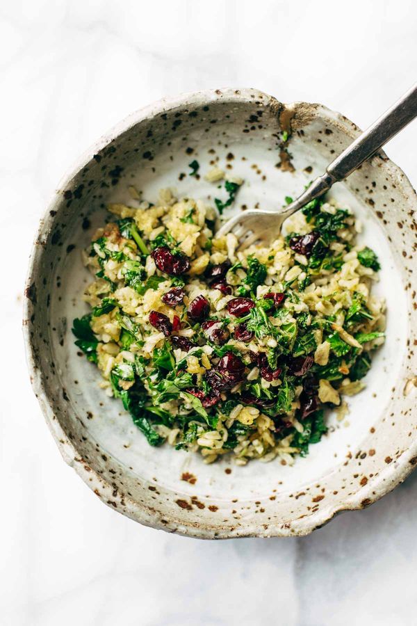 Garlic Kale and Brown Rice Salad with Zippy Lemon Dressing