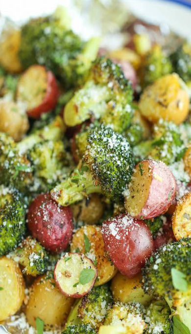 Garlic Parmesan Broccoli and Potatoes in Foil