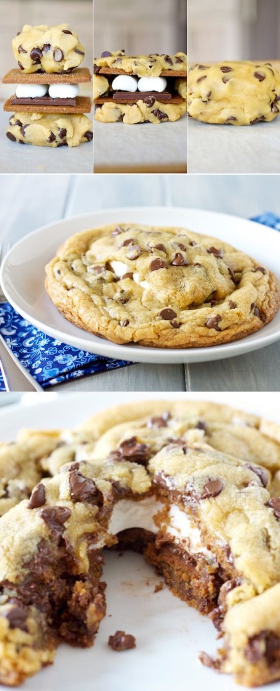 Giant S’mores Stuffed Chocolate Chip Cookies